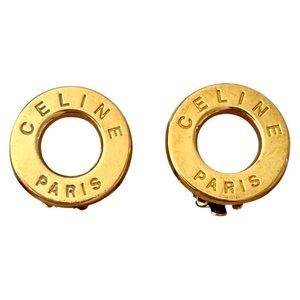 Authentic Celine Paris Gold Round Circular Stud Earrings Clip-on with COA
